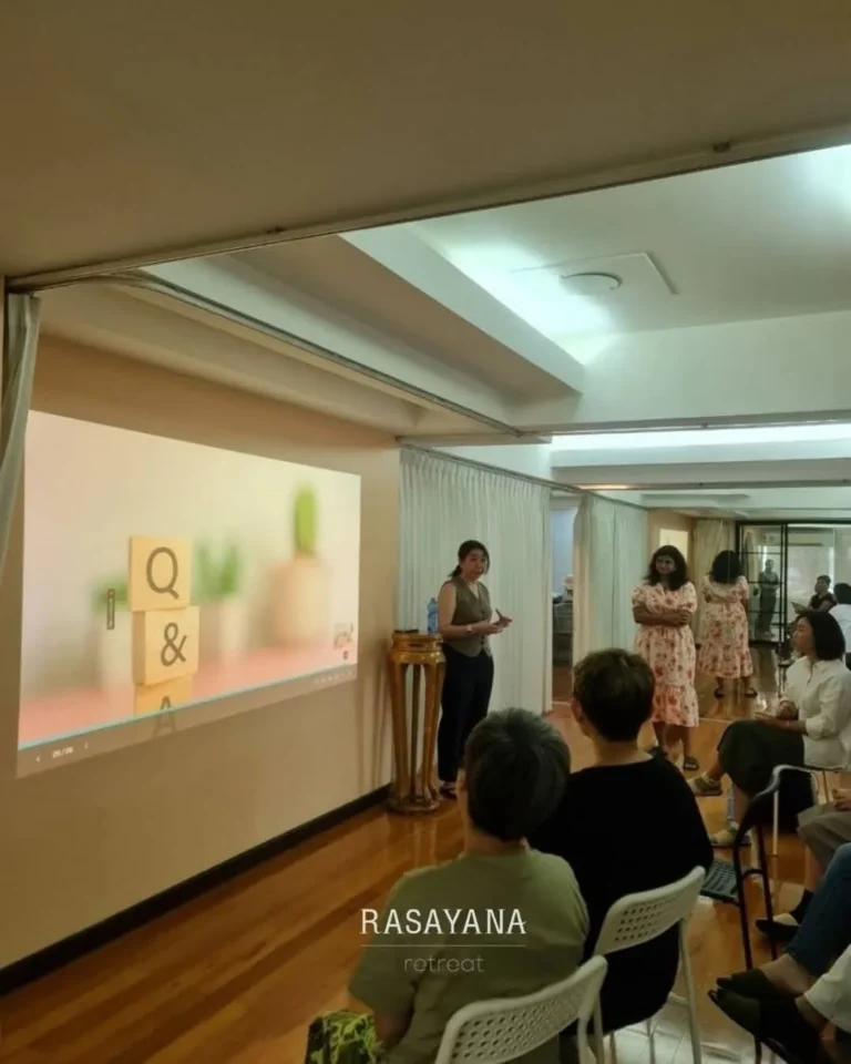 Seminar with projector screen in Rasayana workshop room rental near BTS Phrom Phong, Bangkok